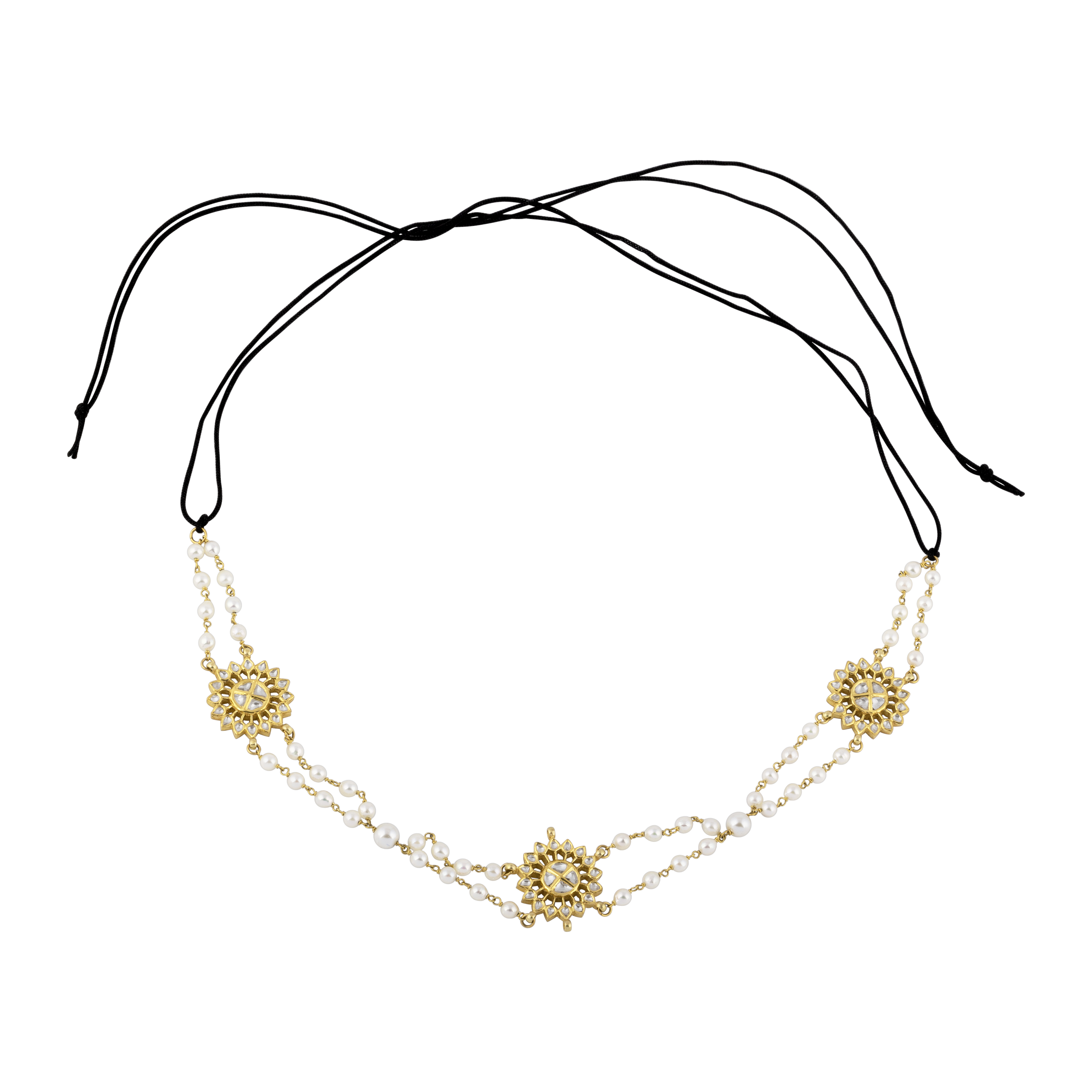 Floral Polki Diamond Sheeshpatti with Pearls & Adjustable Dori